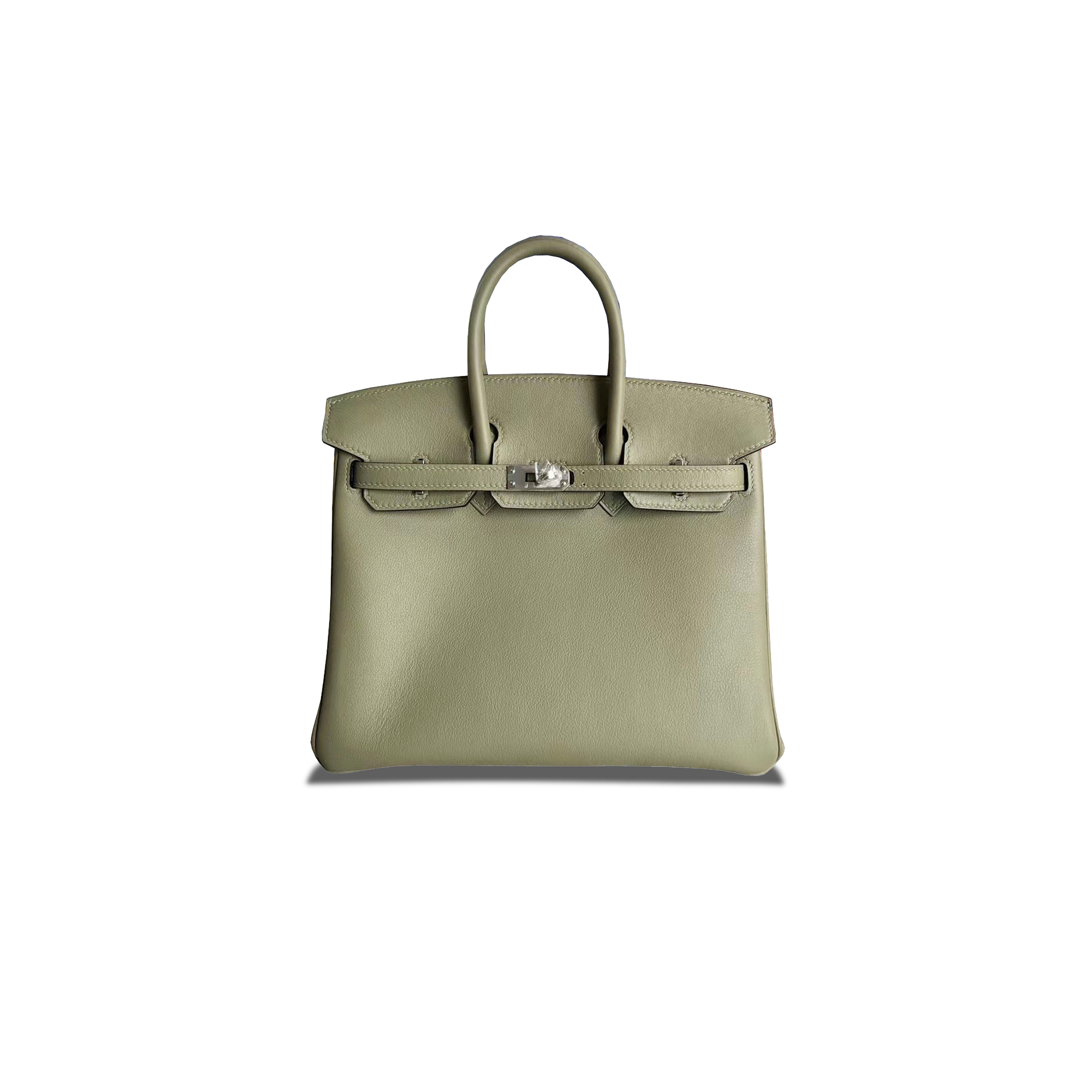 HERMÈS MASTER BIRKIN 25 SWIFT LEATHER SAGE GREEN SILVER BUCKLE H049362CK18 (25*20*13cm)